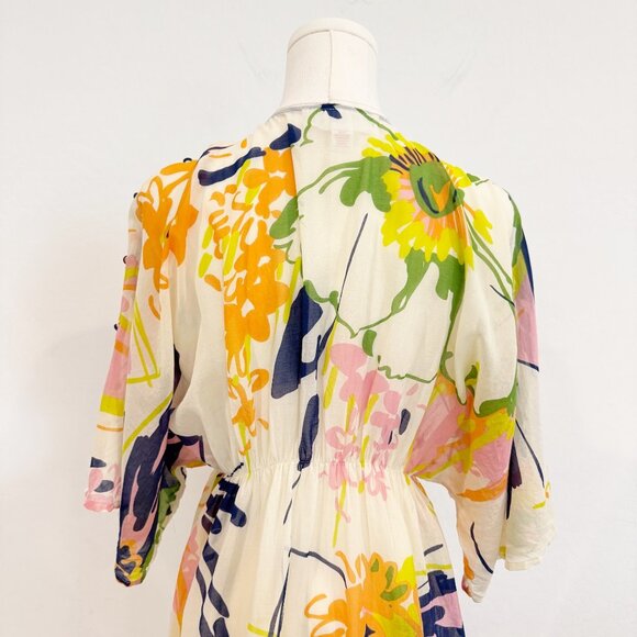 Lilka Silk Cotton Tie Front Bohemian Floral Kimono Coverup Anthropologie Medium - Picture 8 of 10